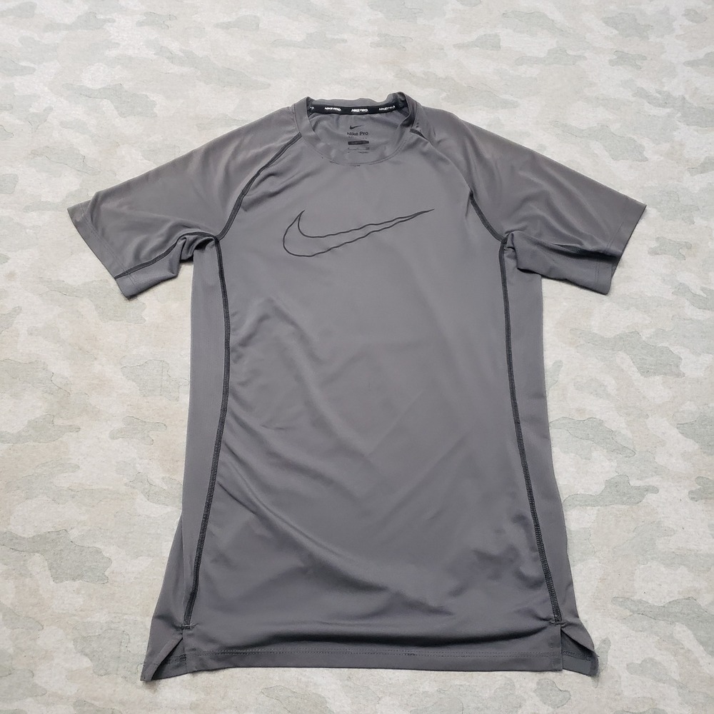 Nike Pro Dri-Fit Shirt Mens Small Gray Slim Fit Compression Short Sleeve Gym